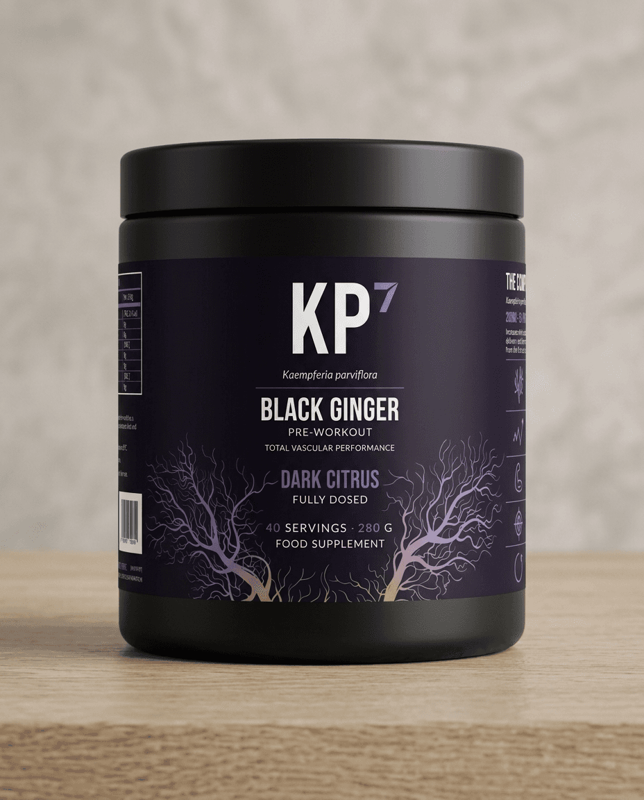 KP⁷ Pre-Workout · Dark Citrus · 40 servings — placeholder render, not final photography